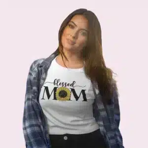 Camiseta de girasol con frase blessed mom