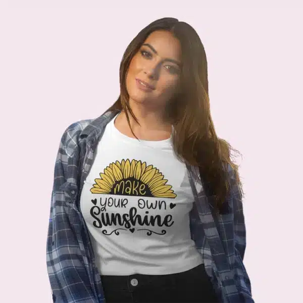 Camiseta de girasol con frase make your own sunshine